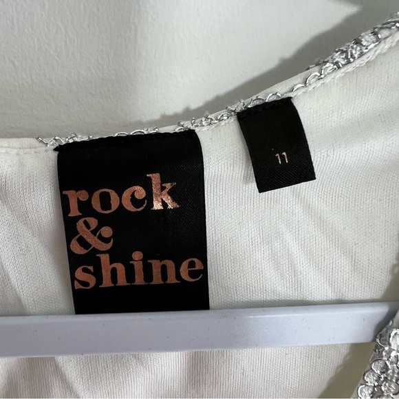ROCK & SHINE | White and Silver Overlay Fit & Flare Dress - Picture 5 of 6